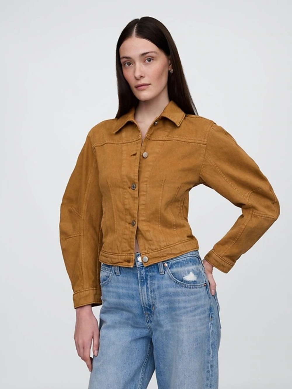 GAP Riverbed Brown Barrel-Sleeve Cropped Jacket – 100% Cotton in Size S - Picture 2 of 7